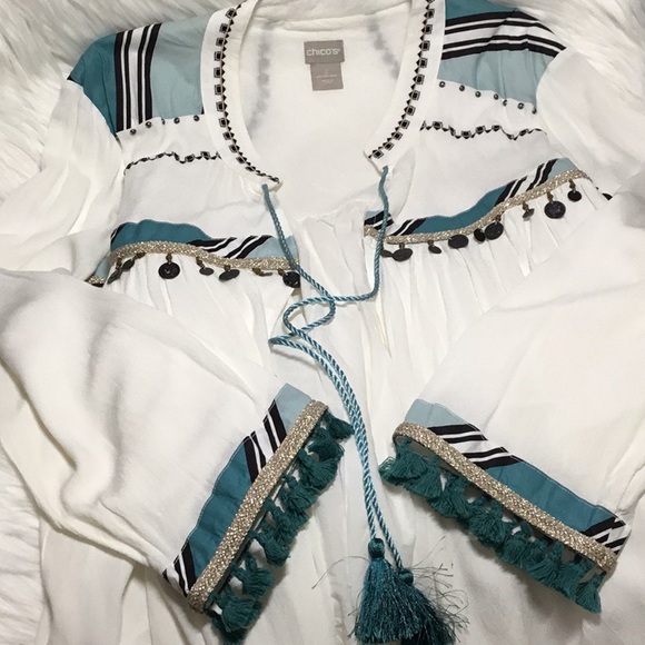 Chico’s Tassel Tie Jacket, Alabaster, 2 - Picture 5 of 10